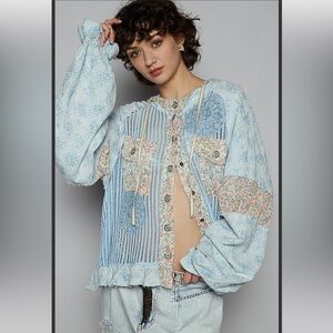 P4668–POL- Crochet Floral Lace Button-Up Women's Jacket